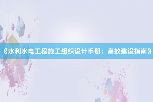 《水利水电工程施工组织设计手册：高效建设指南》